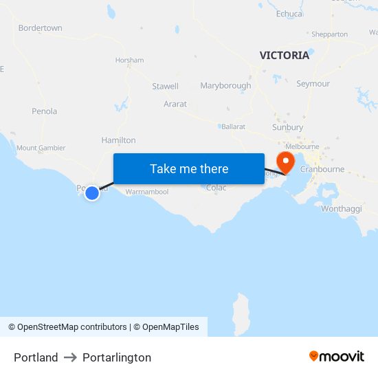 Portland to Portarlington map