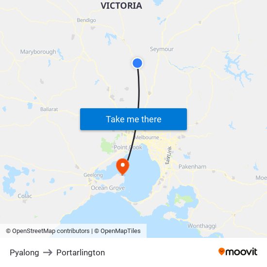 Pyalong to Portarlington map