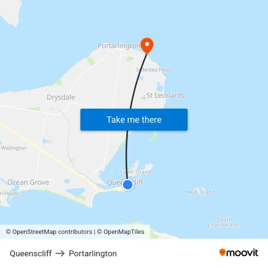 Queenscliff to Portarlington map