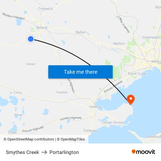 Smythes Creek to Portarlington map