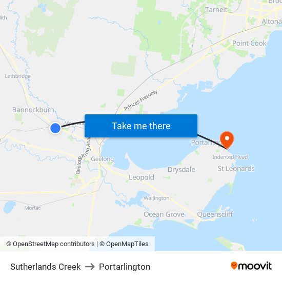 Sutherlands Creek to Portarlington map