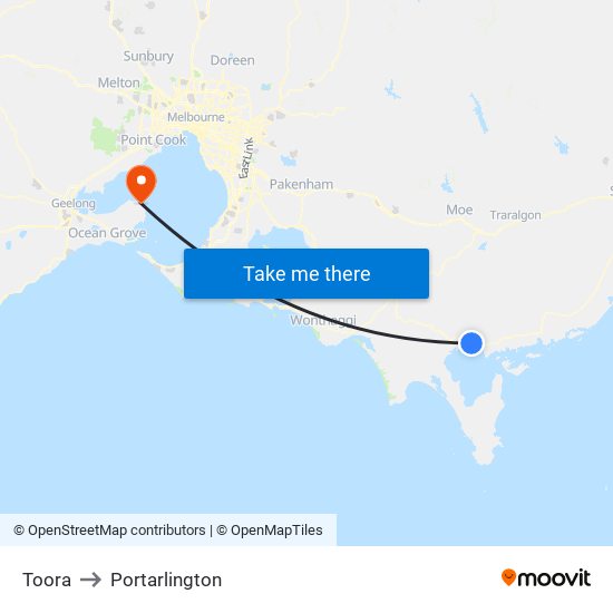 Toora to Portarlington map