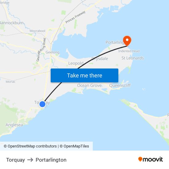 Torquay to Portarlington map