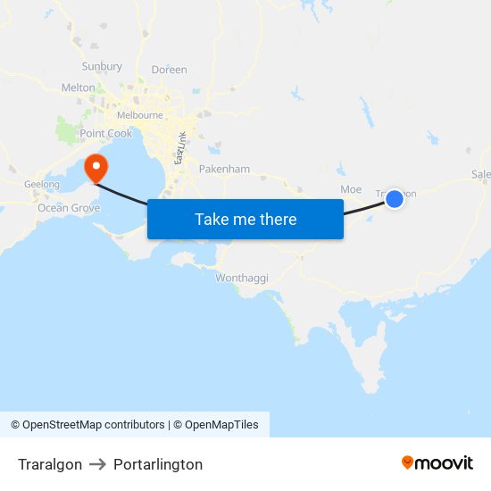 Traralgon to Portarlington map