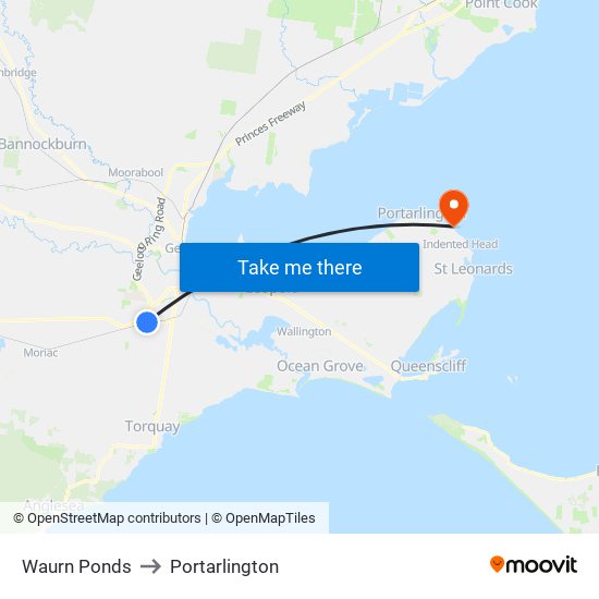 Waurn Ponds to Portarlington map