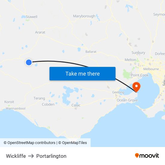 Wickliffe to Portarlington map