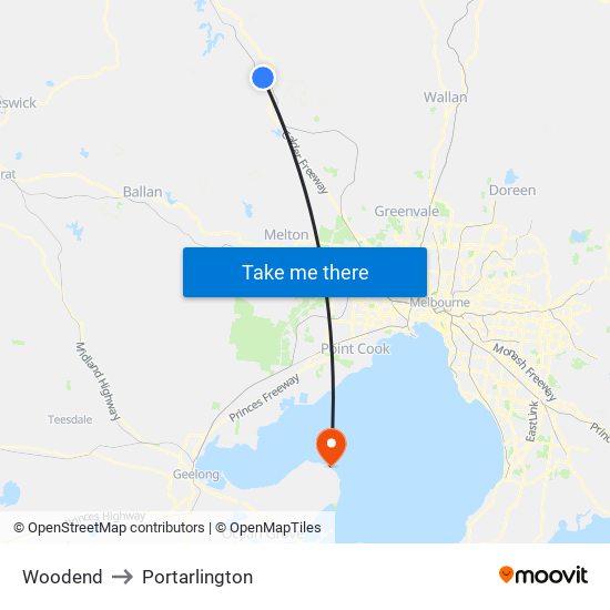 Woodend to Portarlington map