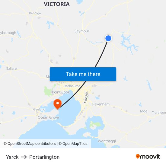 Yarck to Portarlington map