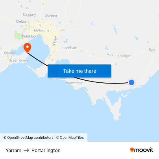 Yarram to Portarlington map