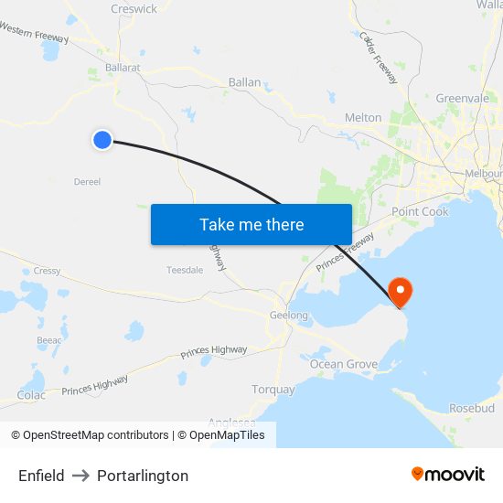 Enfield to Portarlington map