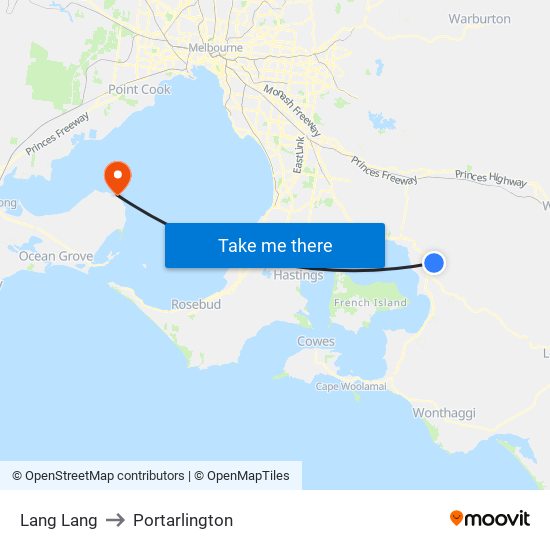 Lang Lang to Portarlington map