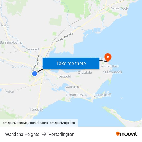 Wandana Heights to Portarlington map