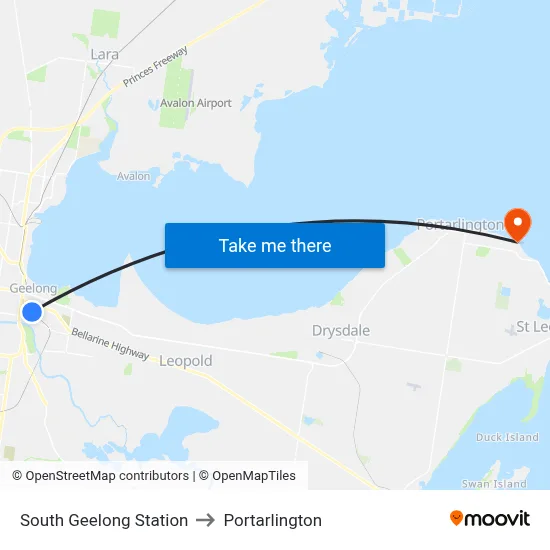 South Geelong Station to Portarlington map