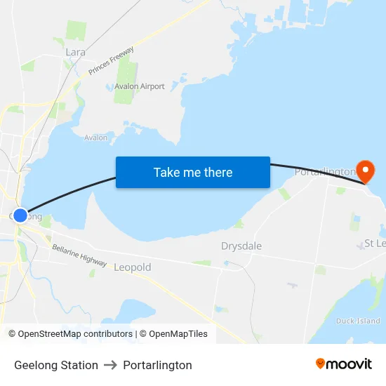 Geelong Station to Portarlington map