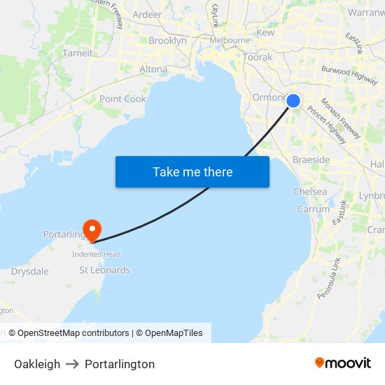 Oakleigh to Portarlington map