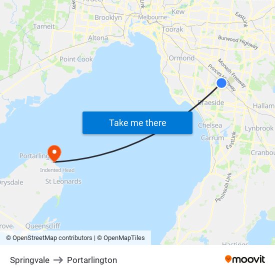 Springvale to Portarlington map