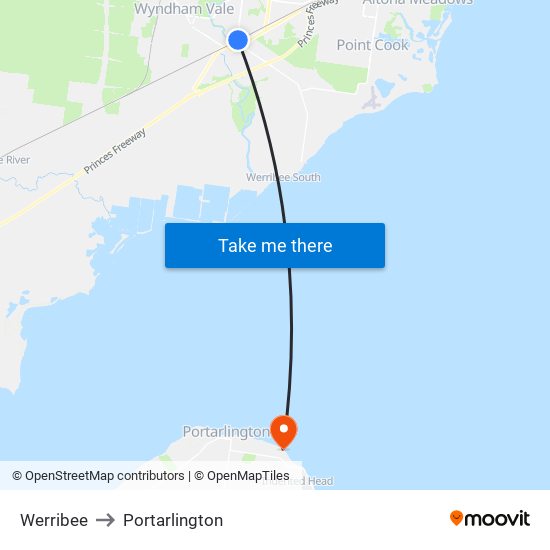 Werribee to Portarlington map