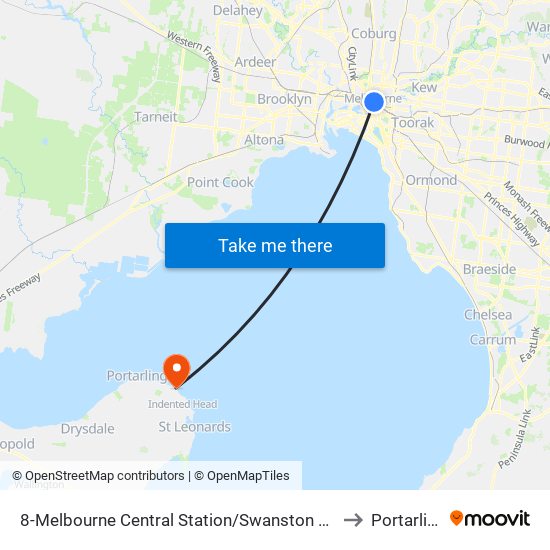 8-Melbourne Central Station/Swanston St (Melbourne City) to Portarlington map