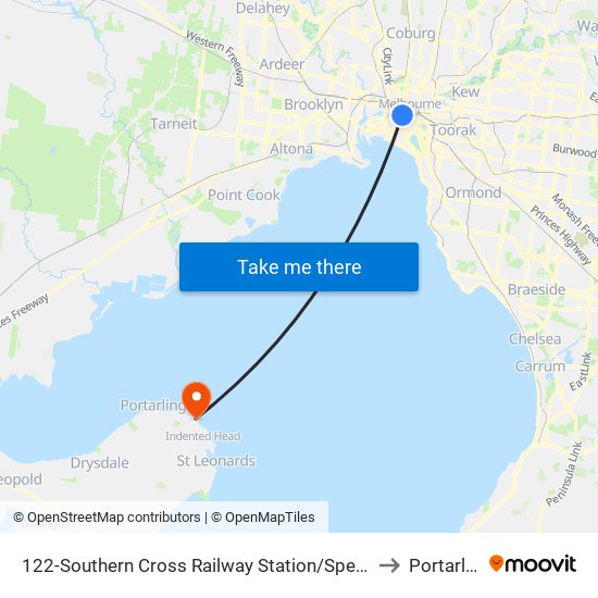 122-Southern Cross Railway Station/Spencer St (Melbourne City) to Portarlington map