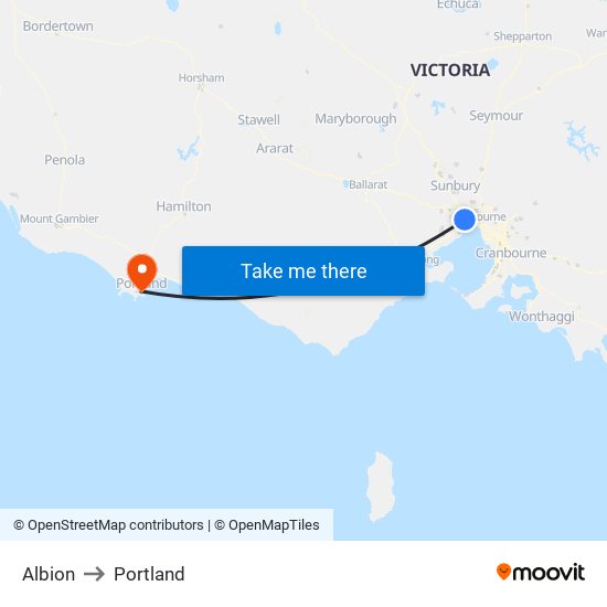 Albion to Portland map