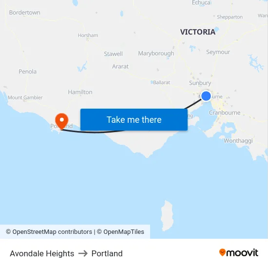 Avondale Heights to Portland map