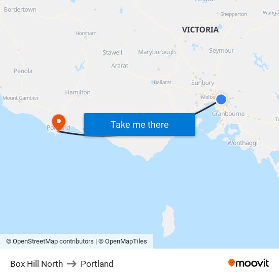 Box Hill North to Portland map