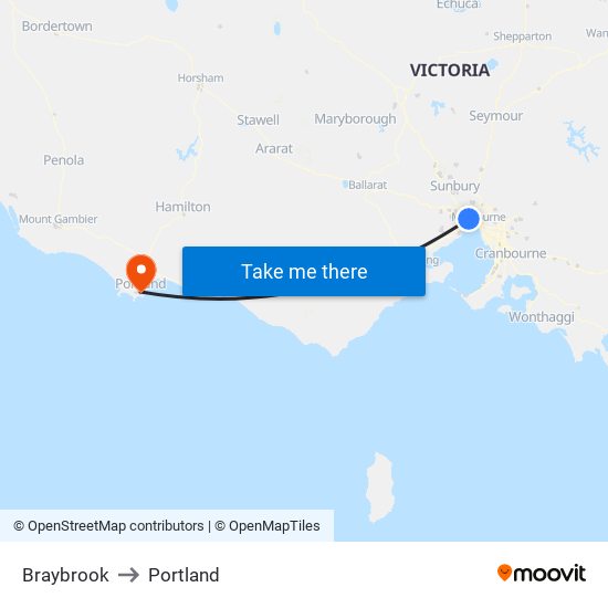 Braybrook to Portland map