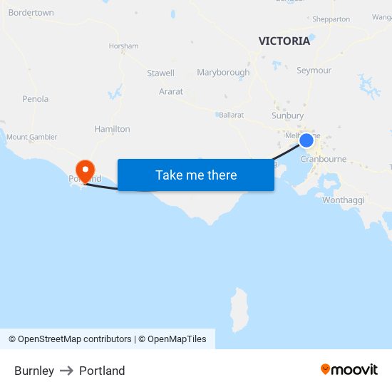 Burnley to Portland map