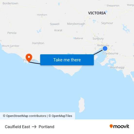 Caulfield East to Portland map