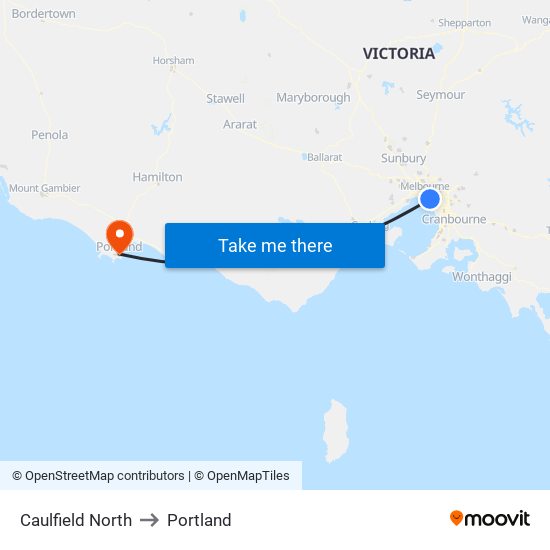 Caulfield North to Portland map