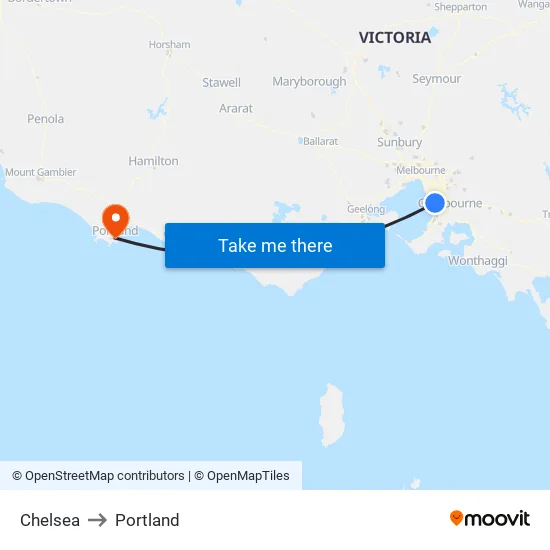 Chelsea to Portland map