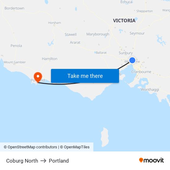 Coburg North to Portland map