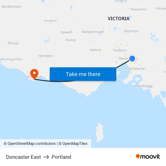 Doncaster East to Portland map