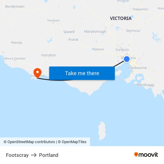 Footscray to Portland map