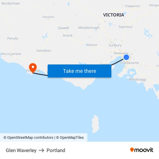 Glen Waverley to Portland map