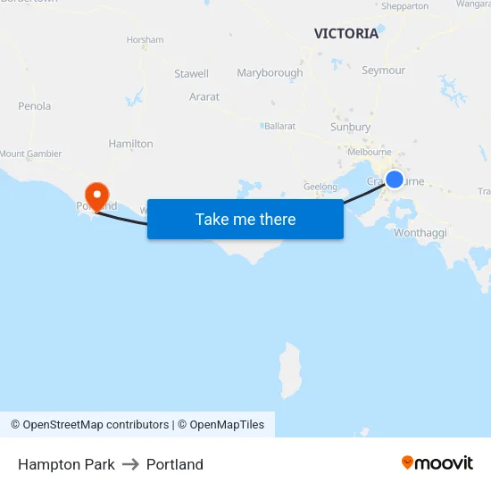 Hampton Park to Portland map