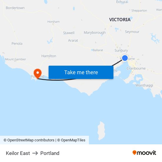 Keilor East to Portland map