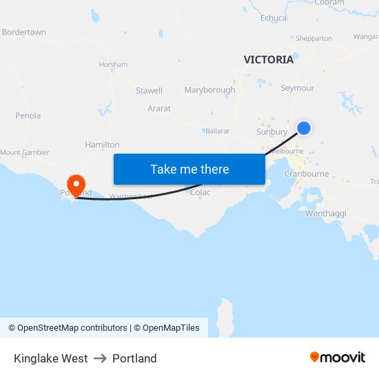 Kinglake West to Portland map