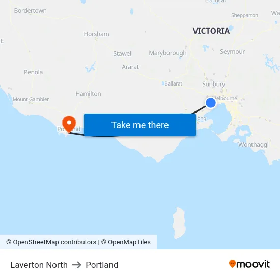 Laverton North to Portland map
