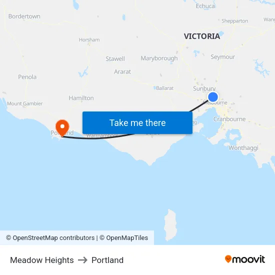 Meadow Heights to Portland map