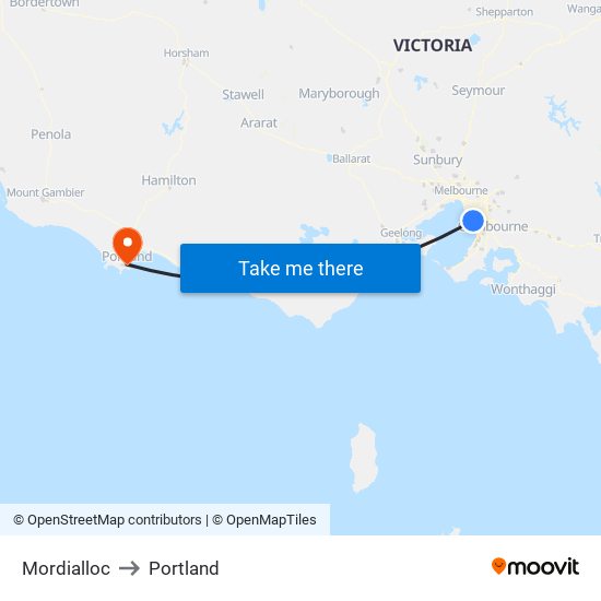 Mordialloc to Portland map