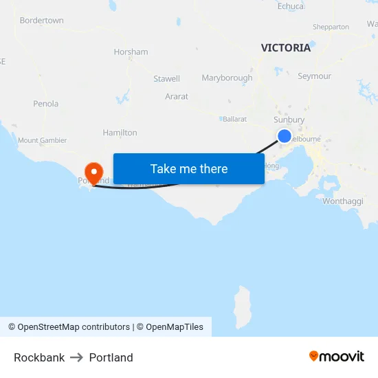 Rockbank to Portland map