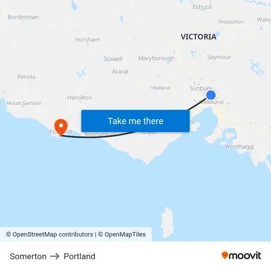 Somerton to Portland map