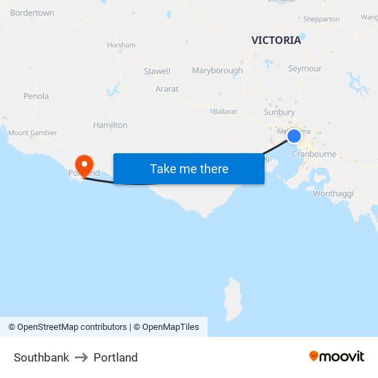 Southbank to Portland map