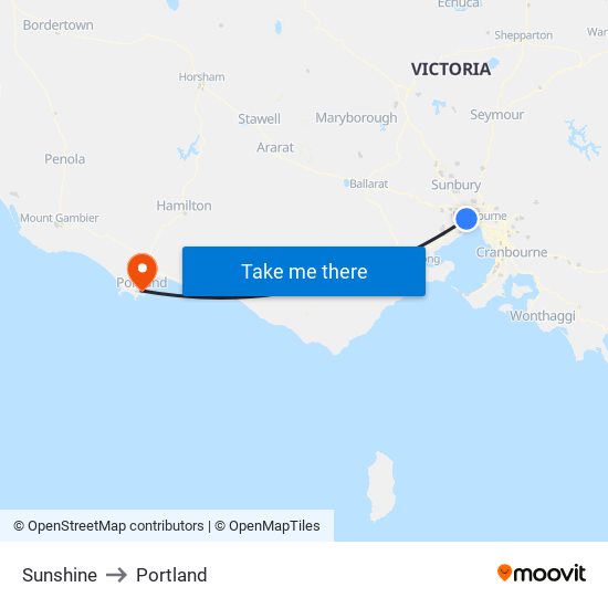 Sunshine to Portland map