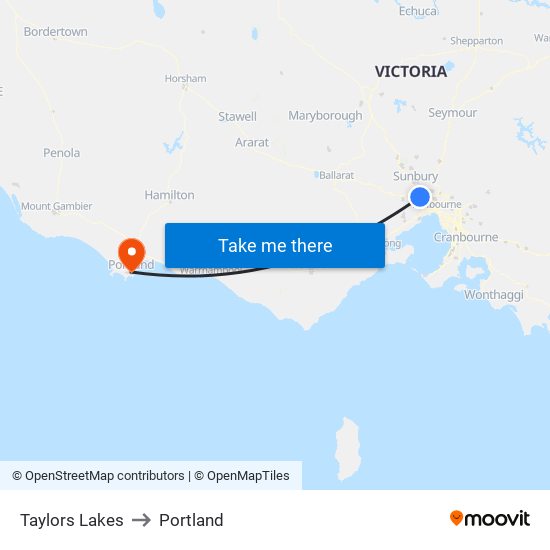 Taylors Lakes to Portland map