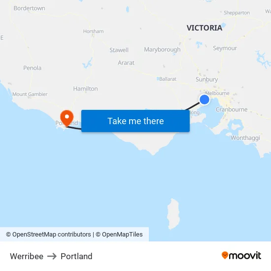 Werribee to Portland map