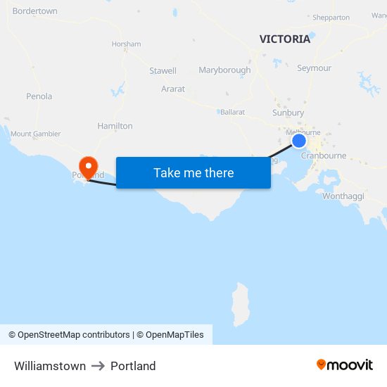 Williamstown to Portland map