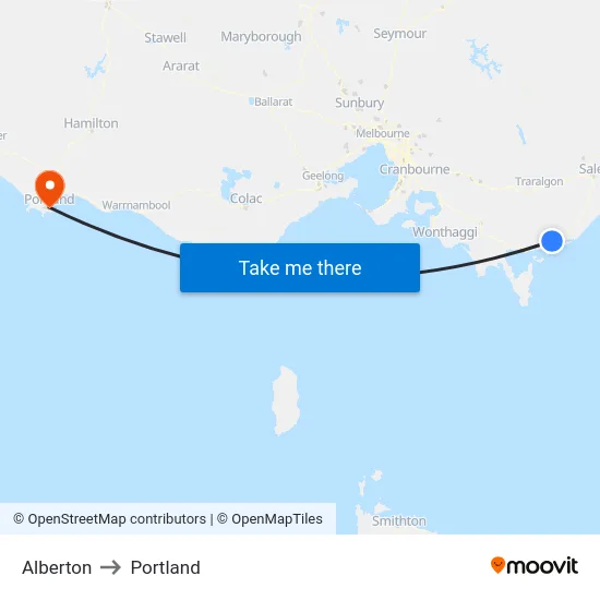 Alberton to Portland map