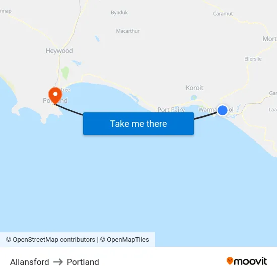 Allansford to Portland map